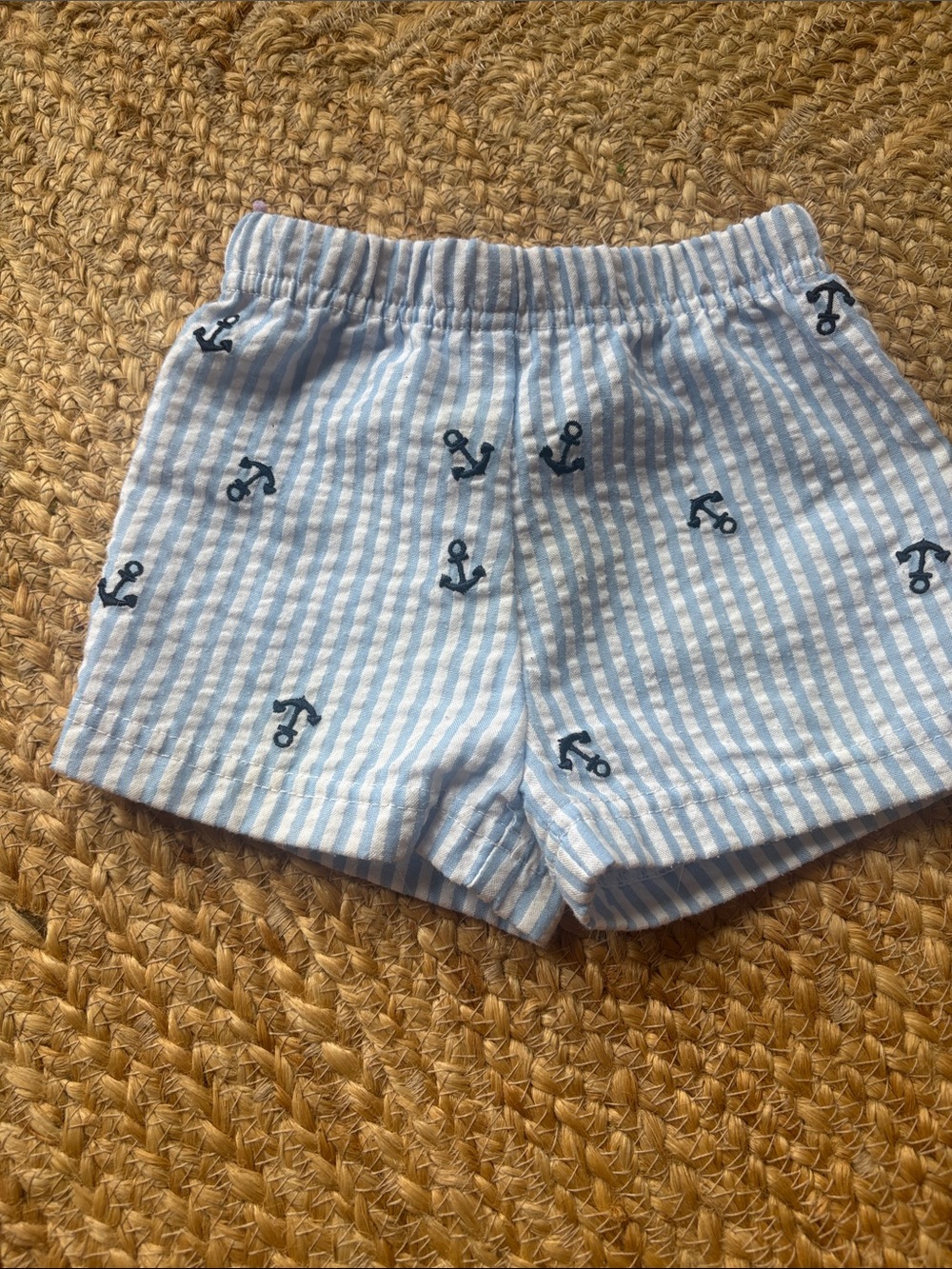 Seersucker Anchor Shorts, 6 mo